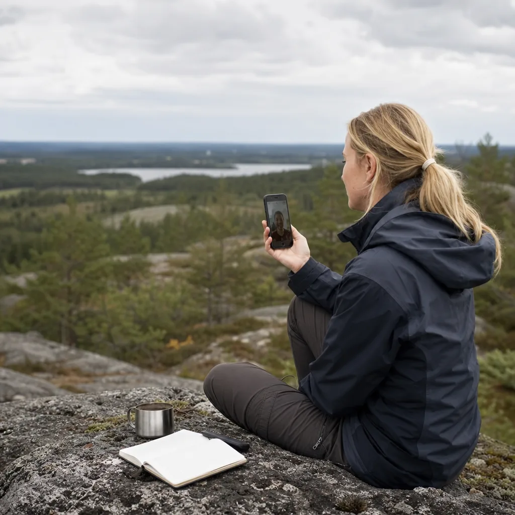 Yrkesperson har videosamtal på mobilen ute på fältet