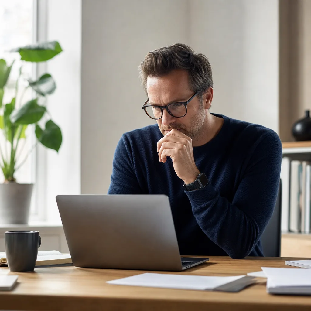 Företagare jämför mobilabonnemang på en laptop