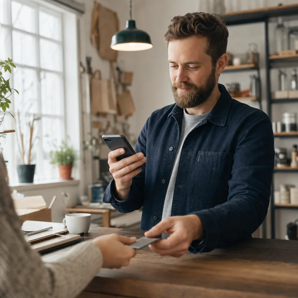 Egenföretagare betalar med bankkort via mobilen